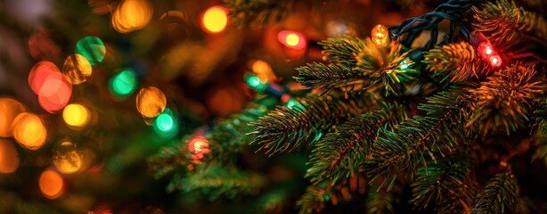 The vibrant Christmas tree adorned with colorful lights and festive spirit.