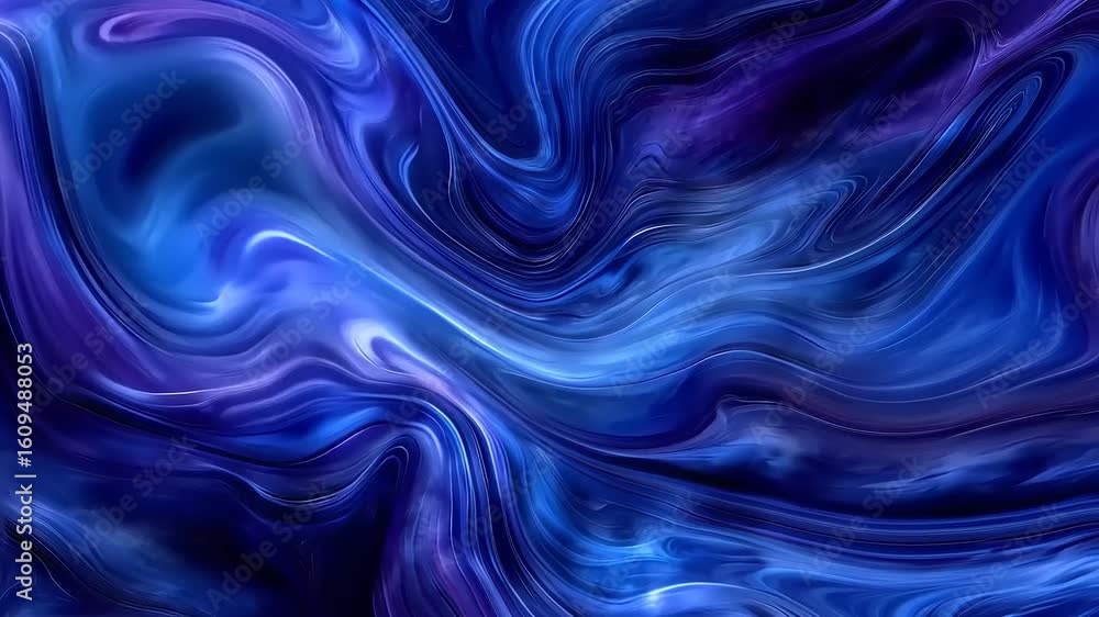Poster abstract swirling blue and purple waves creating a mesmerizing fluid pattern in a digital artwork