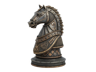 Steampunk Knight Chess Piece Bronze Horse Head Sculpture on transparent background