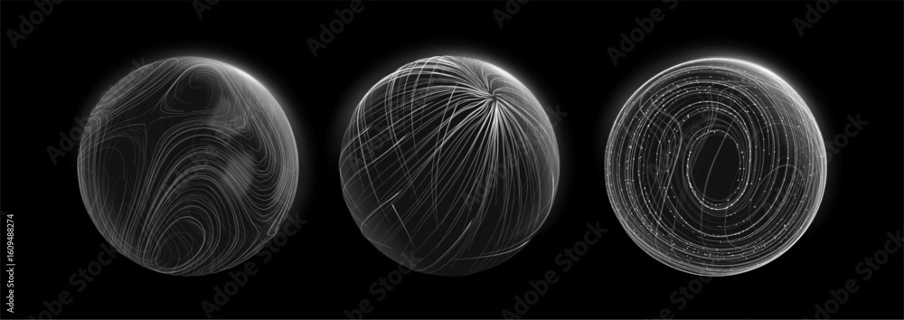 Poster abstract 3d particle globe sphere with tech science data and ai network background. medical nanotech
