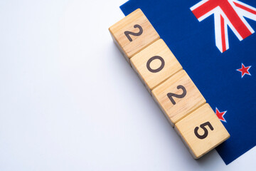 2025, New Zealand with date block, Concept, Important events for New Zealand the new year,...