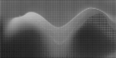 Black and white dotted halftone vector background. Halftone pattern with black dot on transparent overlay. Monochrome dotted vector illustration. Black and white halftone. Pop art dotted texture