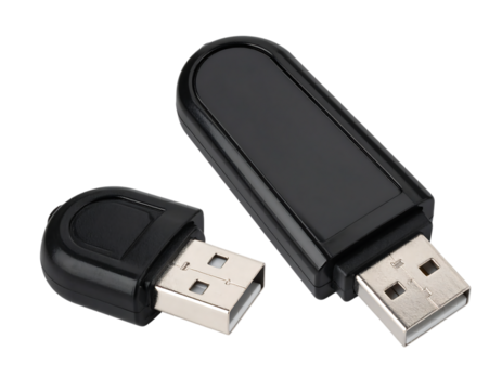 Black USB Flash Drive at an Angle with Cap Removed