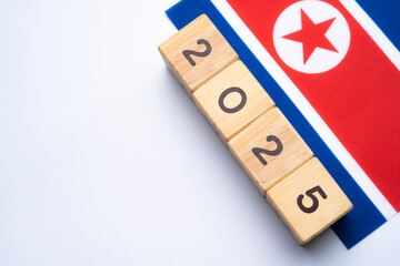2025, North Korea, North Korea flag with date block, Concept, Important events for North Korea the...