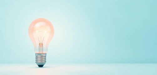 Pastel blue background, glowing lightbulb, minimalist design, creative idea concept,  bright,  idea