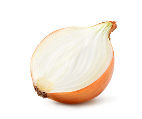Fresh onion half cut isolated on white.