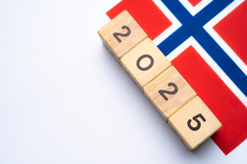 2025, Norway, Norway flag with date block, Concept, Important events for Norway in the new year,...