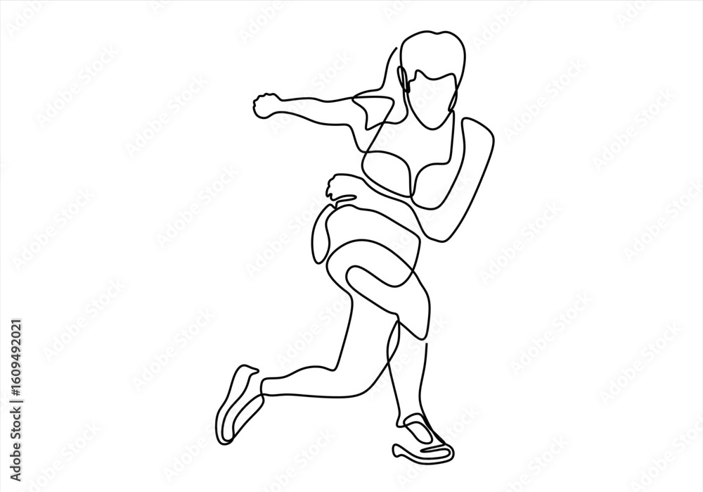 Poster running woman in motion, single continuous line. line icon-continuous line drawing. editable stroke.