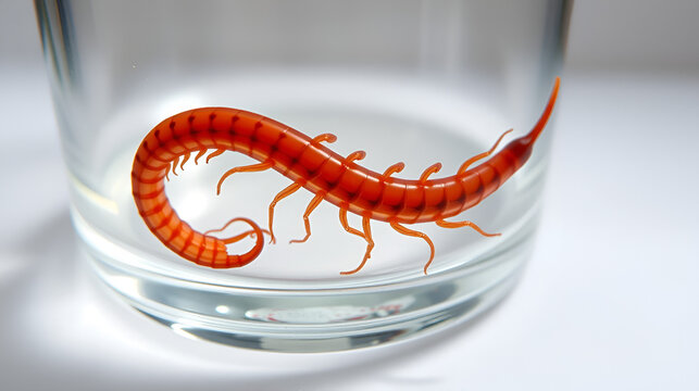 Leech on the glass. Bloodsucking animal. subclass of ringworms from the belt-type class. Hirudotherapy