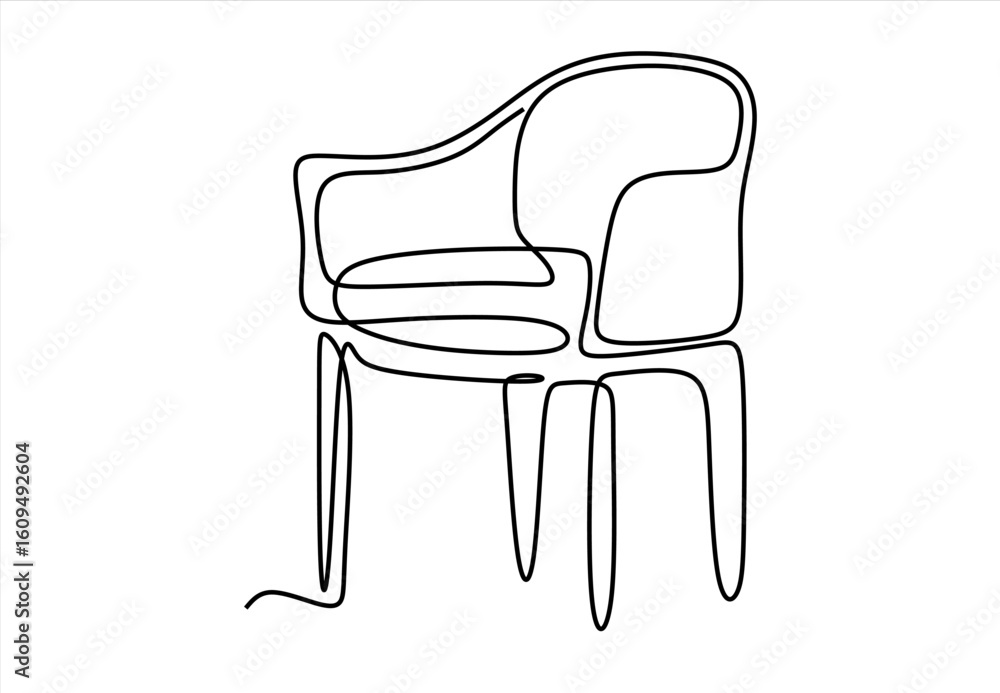 Poster continuous one line drawing of armchair. modern furniture in simple linear style. doodle vector illu