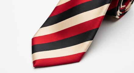 Obraz premium Red Black Cream Striped Necktie - Stylish men's necktie featuring bold red, black, and cream stripes. Perfect for formal or business casual wear