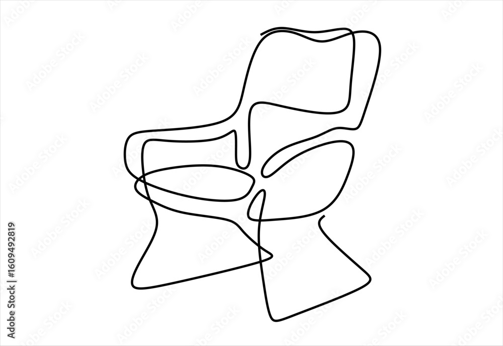 Poster continuous one line drawing of armchair. modern furniture in simple linear style. doodle vector illu