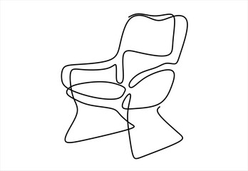 Continuous one line drawing of armchair. Modern furniture in simple Linear style. Doodle vector illustration. line icon-continuous line drawing. Editable stroke. 