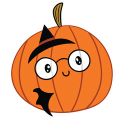 Obraz premium Smiling pumpkin wearing witch hat and glasses orange black