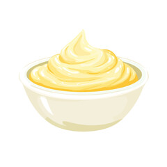 A Minimalistic 2D flat icon featuring mayonnaise in bowl, clean vector design, simple illustration style, isolated on a white background, modern element in vector and EPS format. simple design