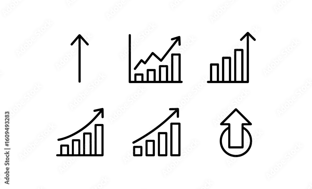 Poster line art growth charts with arrows and graphs in minimalist style