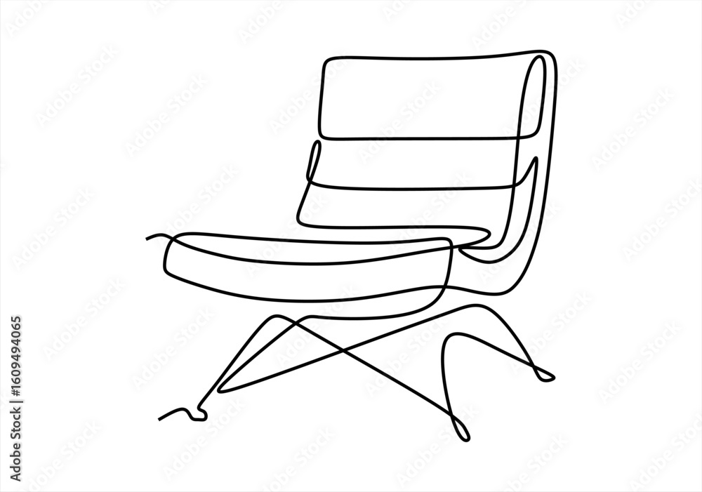 Poster continuous one line drawing of armchair. modern furniture in simple linear style. doodle vector illu