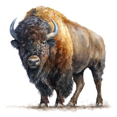 A watercolor painting of Bison, vector illustration on white background.