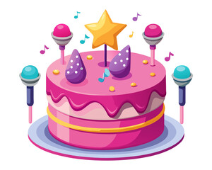 Birthday cake with microphones and musical notes