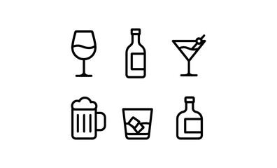 Minimalist line icons of various beverage glasses and bottles