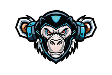 Cybernetic Monkey Head Esports Mascot Logo for T-shirts & Gaming Merchandise