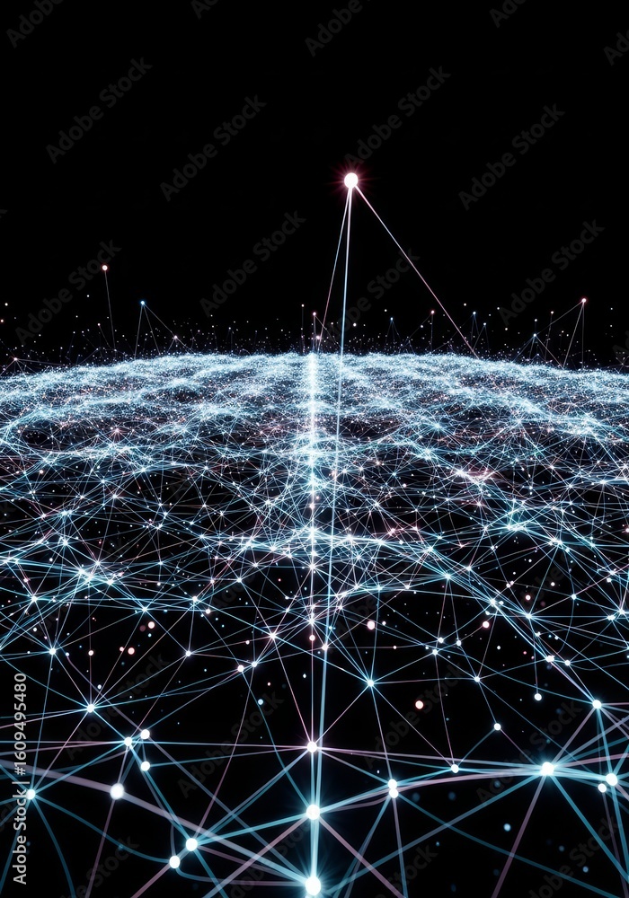 Poster network tapestry - a glowing network of interconnected data points symbolizes global communication, 