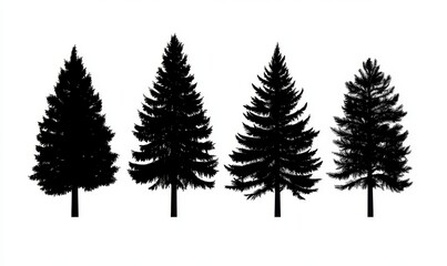 Obraz premium A winter forest landscape is depicted in a modern illustration of a green set of fir trees