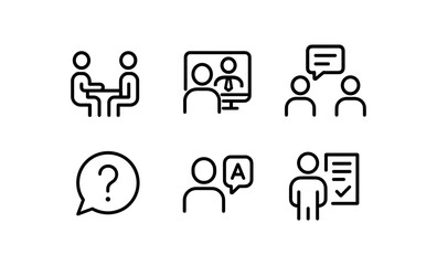 Fototapeta premium Business communication icons set: meetings, interviews, online chats, and consulting