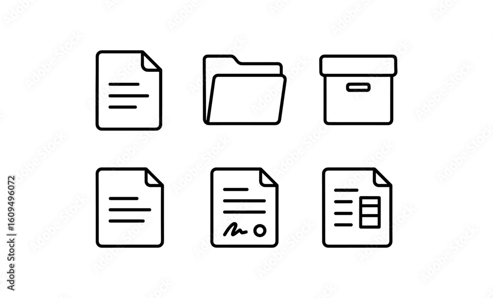 Poster simple document and folder icons in minimalist linear style