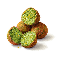 Falafel in watercolor style, vector illustration, isolated on white background.