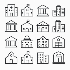 set of building icons, such as city, apartment, condominium, town