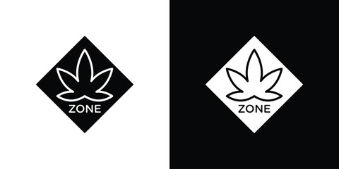 Cannabis zone traffic signs. black and white line icons pack.
