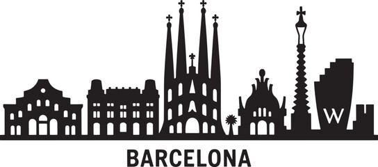 Barcelona Skyline Silhouette Vector Illustration of Cityscape Landmarks and Architecture