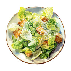 Caesar Salad in watercolor style, vector illustration, isolated on white background.