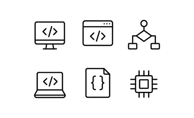 Minimalist computer programming and development icons set for web and software design