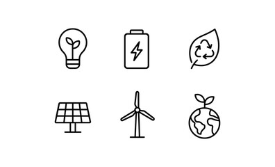 Eco-friendly icon set featuring renewable energy and sustainability concepts