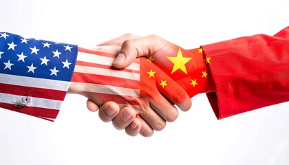 Handshake with US and Chinese flags