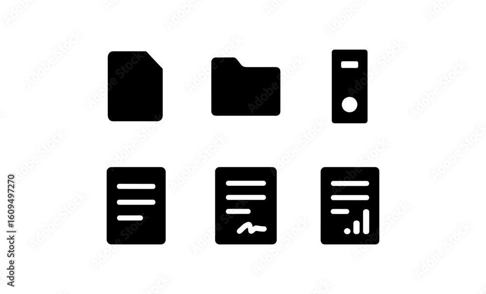 Poster minimalistic icon set of office documents and file storage elements