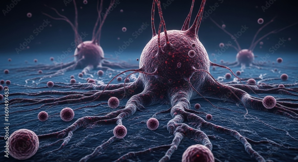 Poster microscopic cellular structure - detailed 3d render of intricate cell structures, showcasing complex