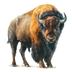 Bison, watercolor painting, vector illustration, isolated on a white background. © Andrews