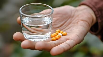 Glass of water with a single pill