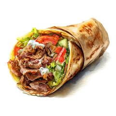 Beef Shawarma, watercolor painting, vector illustration, isolated on a white background.