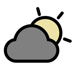 A partly cloudy day weather icon features a gray cloud partially obscuring a yellow sun, indicating mixed sunshine and cloud cover.