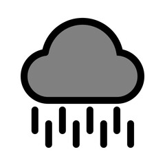 A minimalist icon depicts a gray cloud with black raindrops falling from it, representing rainy weather.