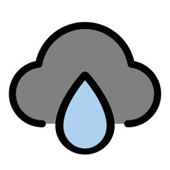 This is a simple and clean icon representing a gray cloud with a single raindrop, symbolizing rainy weather.
