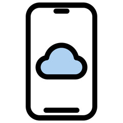 This icon depicts a modern smartphone displaying a cloud symbol, representing digital data storage or cloud computing services.