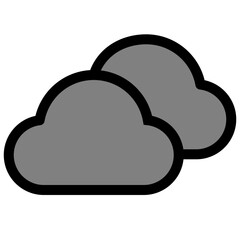 This icon represents overcast weather, featuring two rounded gray clouds with a black outline, ideal for weather forecasts and meteorological applications.