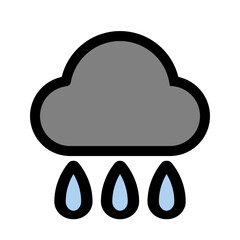 Weather cloud with rain icon depicts a gray cloud with three stylized blue raindrops falling from it.
