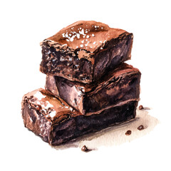 Brownie, watercolor painting, vector illustration, isolated on a white background.