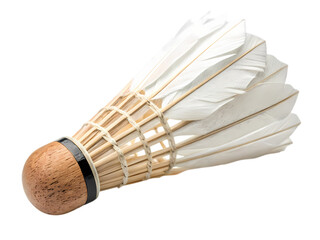 A CloseUp View of a Single Badminton Shuttlecock Against a Pure White Background on transparent background